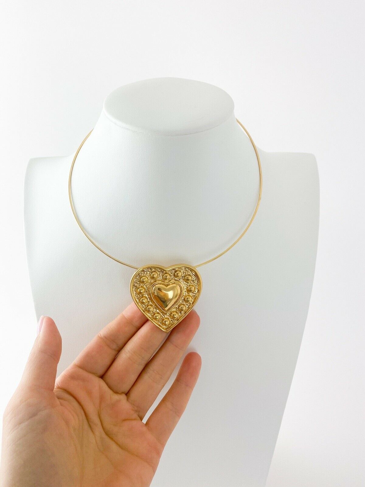 YSL Yves Saint Laurent Vintage Gold Tone Heart Pendant Brooch Pin