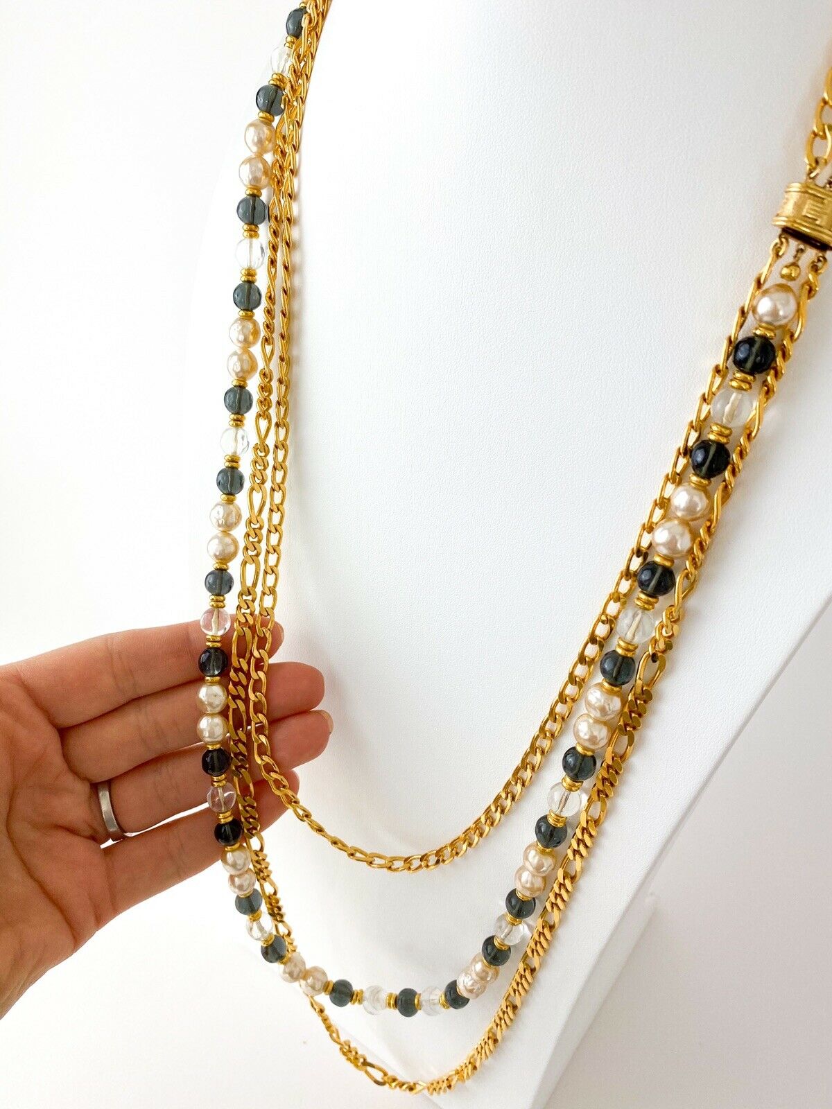 Lanvin  Paris Faux pearl and Glass Beads Multi-Strand Long Necklace Very Rare 2 Ways