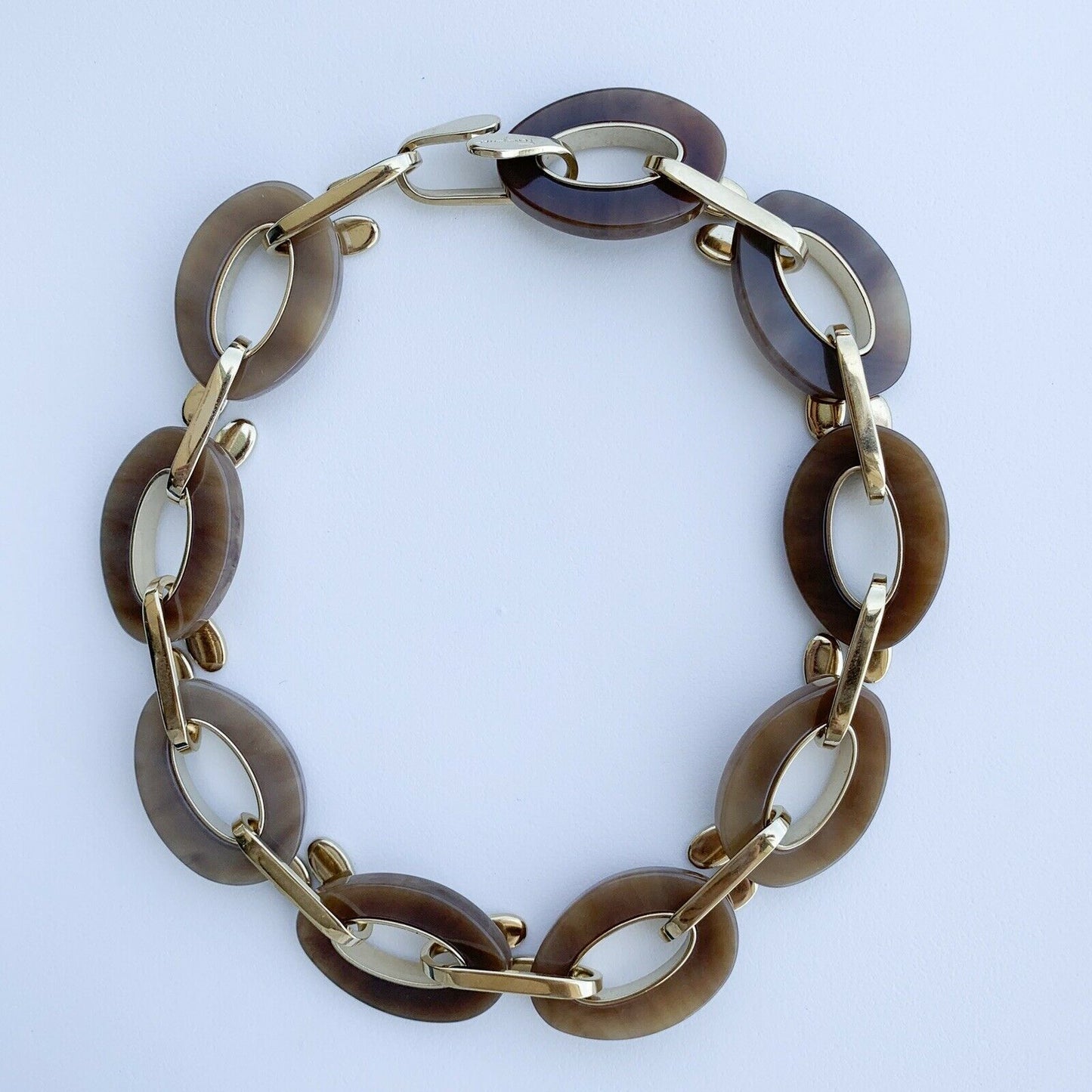 Ferragamo Gold Tone Brown Link Necklace Vintage Made in Italy