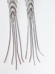 Christian Dior Silver Tone Vintage Clip-On Earrings Long Logo Rhinestones