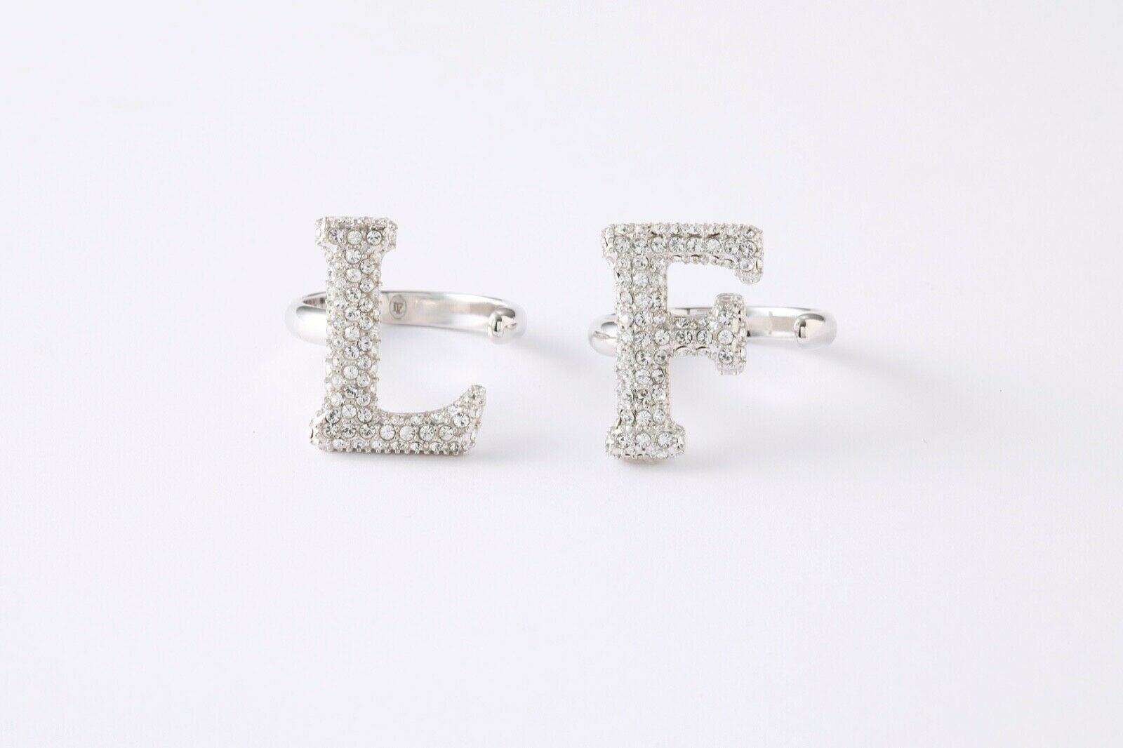 Alphabet Ring Initial F Swarovski Crystals Free Size Sterling Silver 925 Rhodium Plated