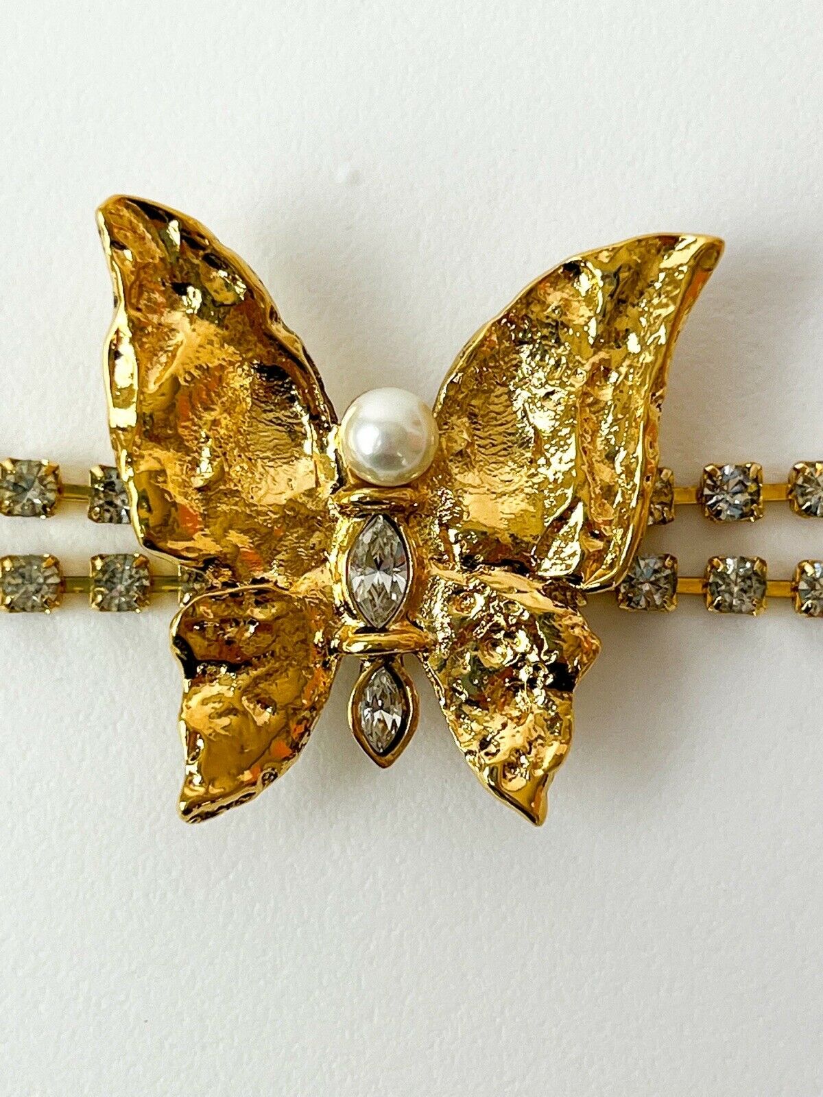 【SOLD OUT】YSL Yves Saint Laurent Vintage Gold Tone Bracelet Butterfly Pearl Crystal