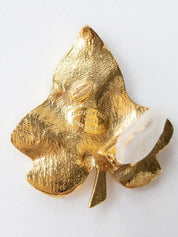【SOLD OUT】Jacques Fath Gold Tone Leaf Earrings Made in France Vintage