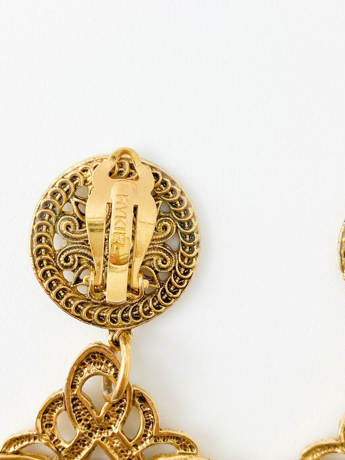 Sonia Rykiel Vintage Gold Tone Dangle Logo Earrings Openwork