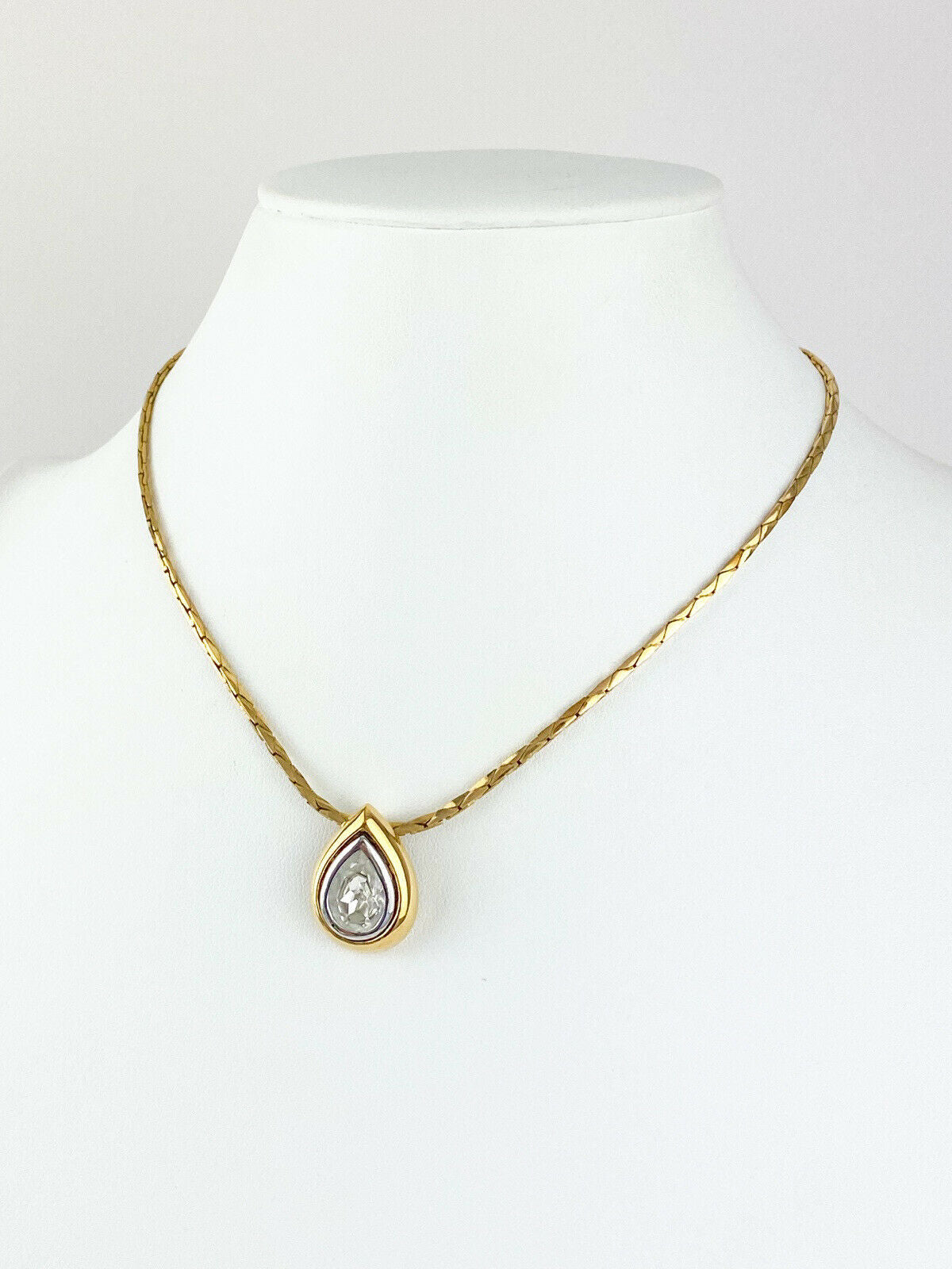 【SOLD OUT】YSL Yves Saint Laurent Vintage Gold Tone Dew Drop Choker Necklace Rhinestones
