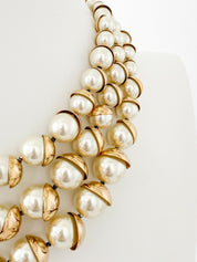 Christian Dior Mise en Dior Vintage Gold Tone Multi-Strand Necklace Faux Pearl
