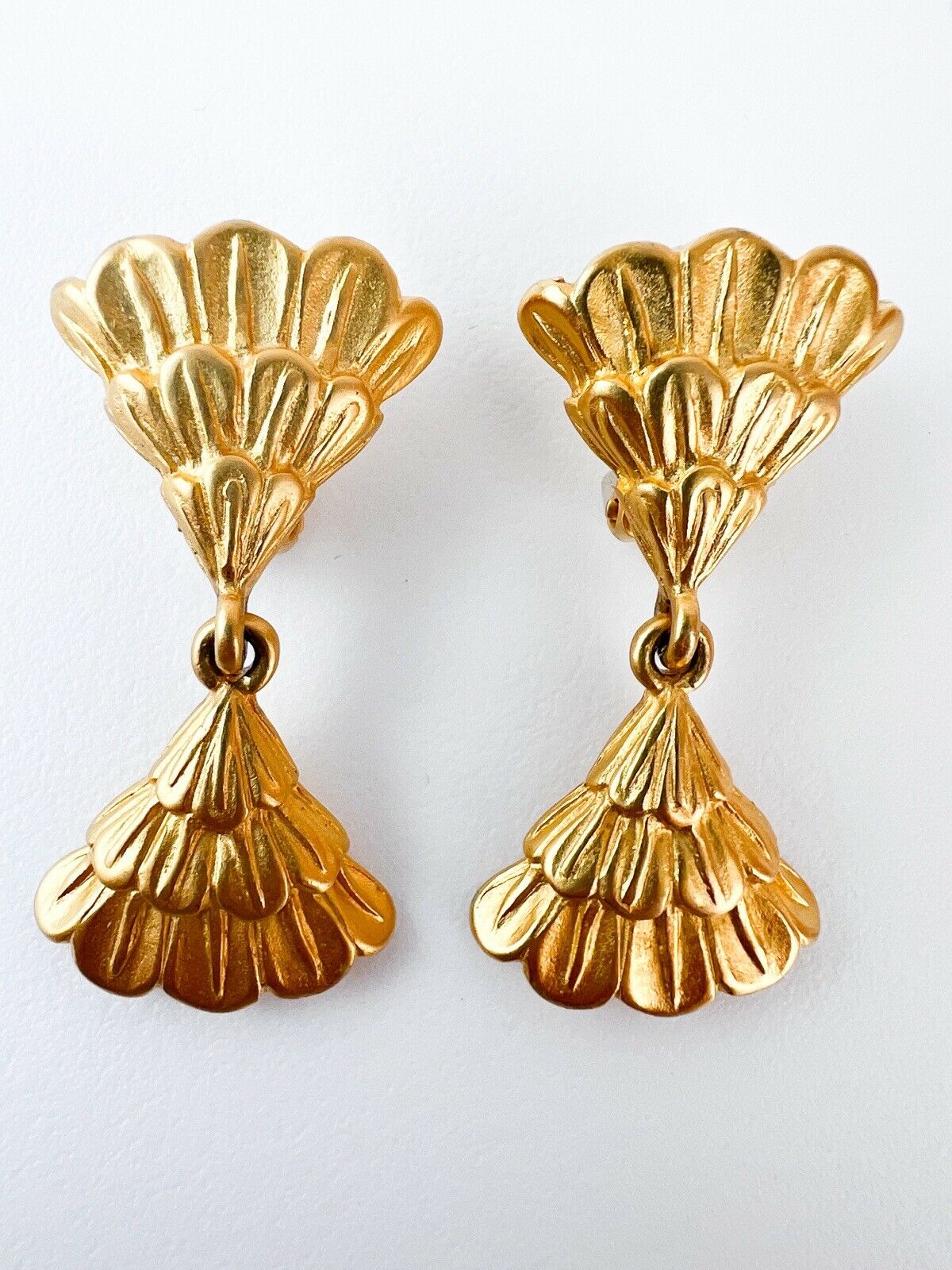 Karl Lagerfeld Vintage Clip-On Earrings Gold Tone Fan Logo