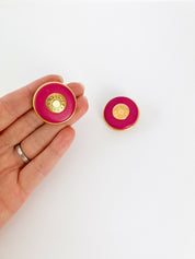Hermes Paris Vintage Clip-On Earrings Round Leather Pink Gold Tone