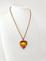 【SOLD OUT】YSL Yves Saint Laurent Vintage Gold Tone Heart Necklace Amber Cabochon