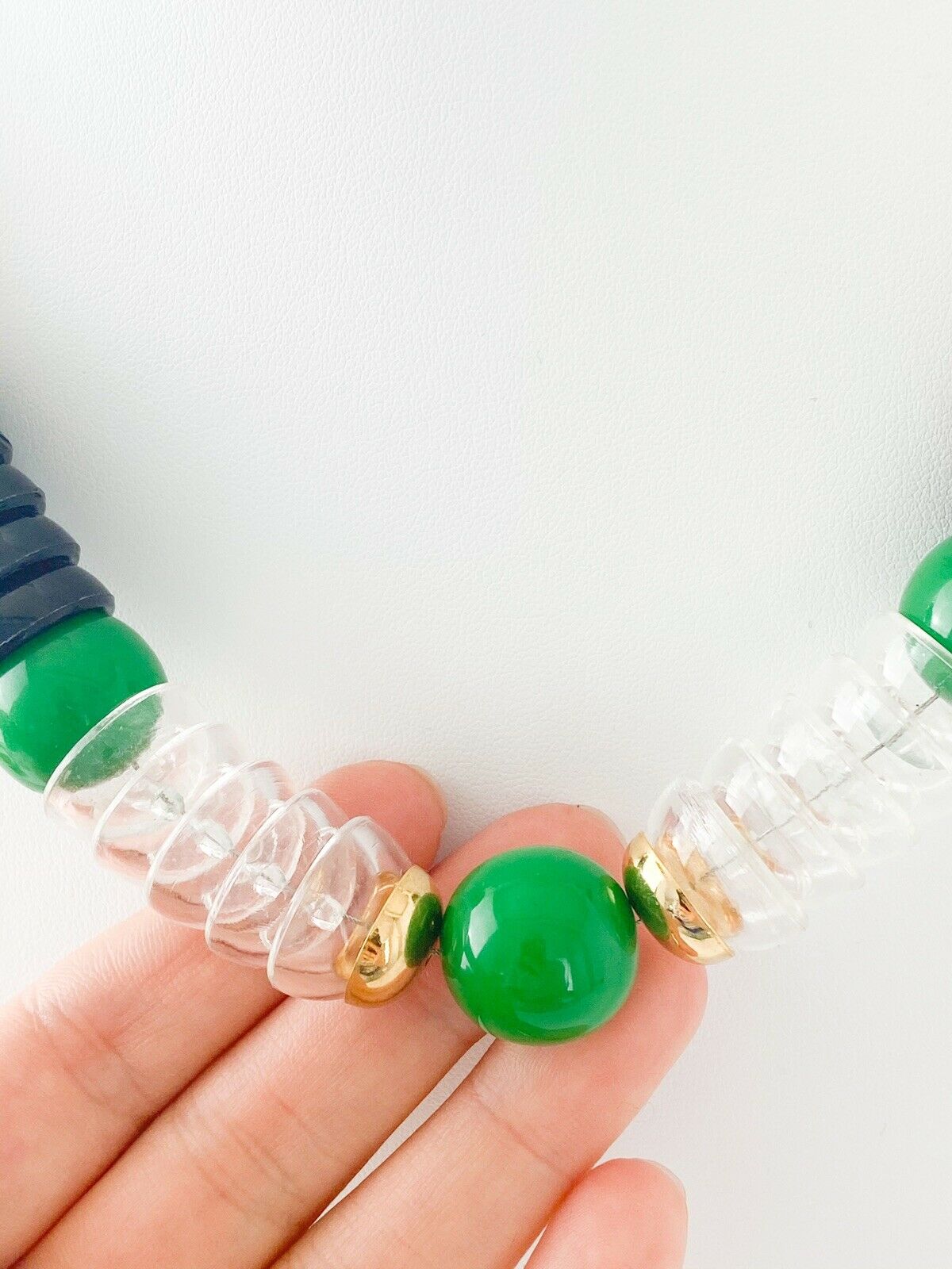 Vintage YSL Necklace, Yves Saint Laurent, Gold Tone Necklace, Link Necklace, Emerald Green Black Color, Gift for Her, Jewelry for Women