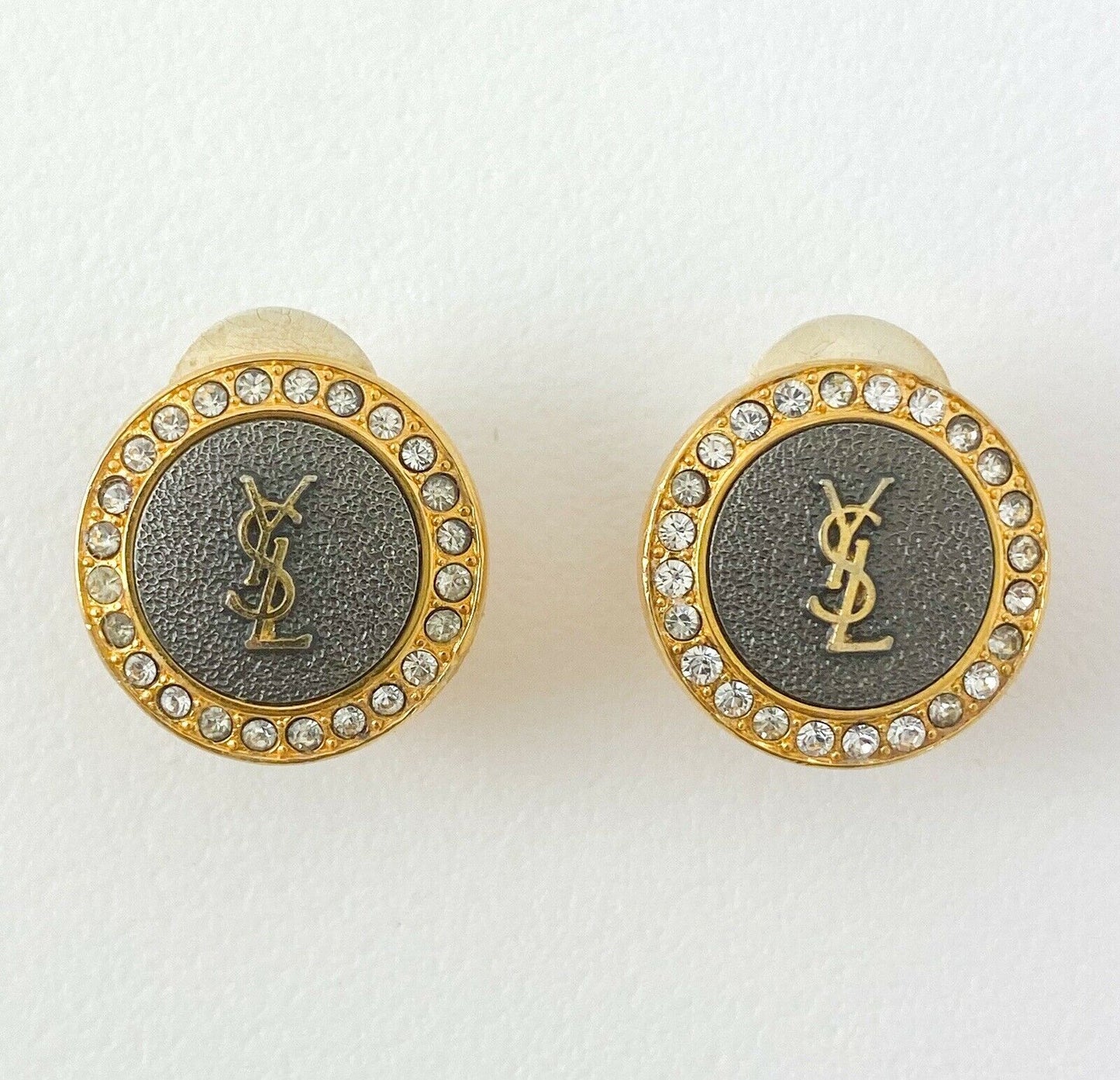 Yves Saint Laurent earrings logo crystals 