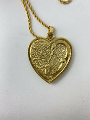 YSL Yves Saint Laurent Gold Tone Broken Heart Pendant Necklace Vintage Rhinestones Emerald Green