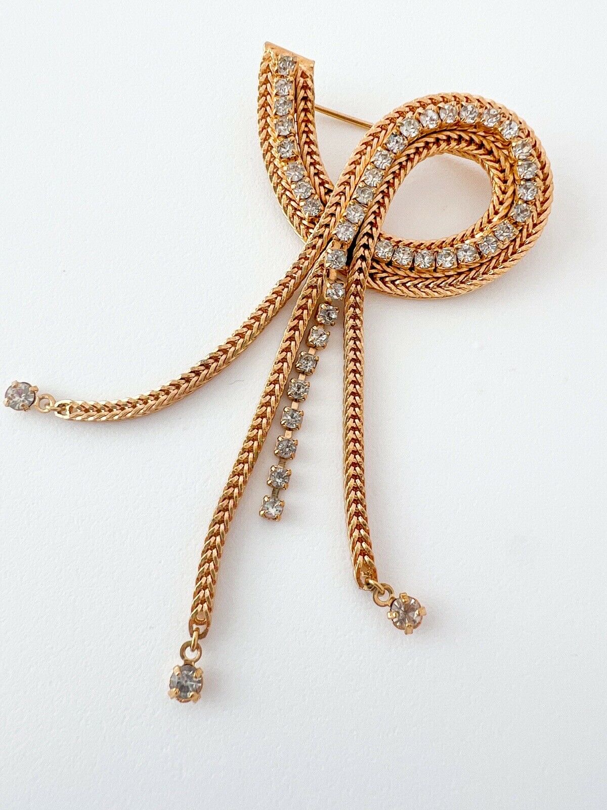 Pierre Balmain Vintage Brooch Pin Dangle Chain Fringe Rhinestone