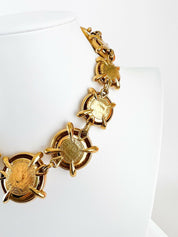 YSL Yves Saint Laurent Vintage Necklace Gold Tone Round Charm Made in France