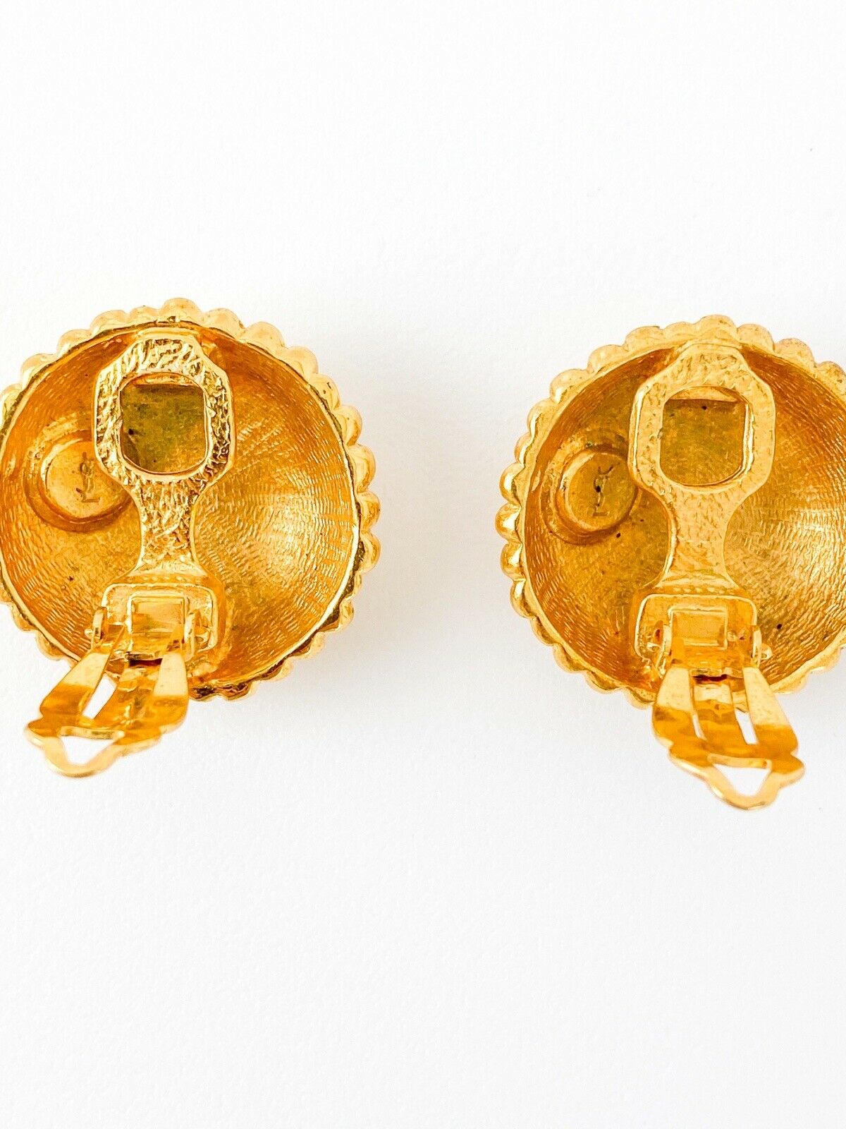 YSL Yves Saint Laurent Vintage Gold Tone Round Earrings Beautiful