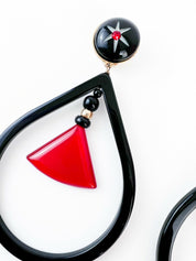【SOLD OUT】Giorgio Armani Vintage Gold Tone Massive Dangle Hoop Earrings Black Red