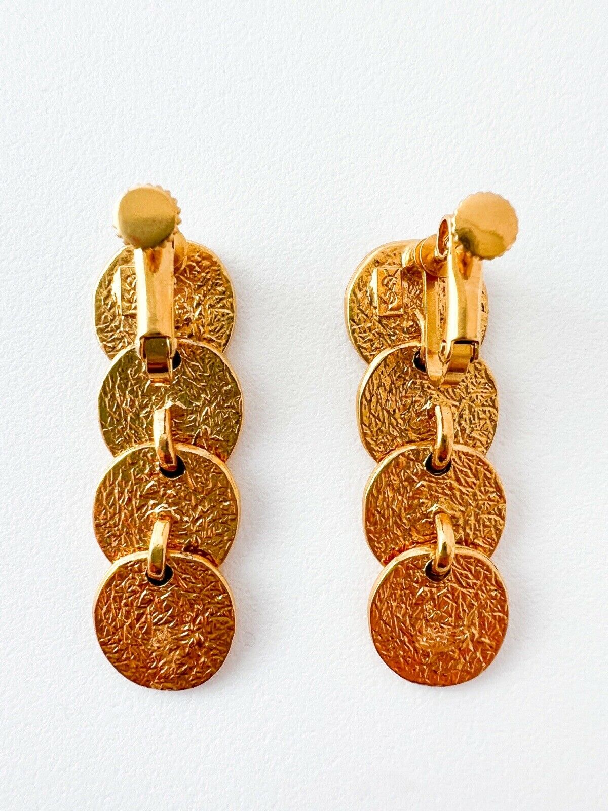 【SOLD OUT】YSL Yves Saint Laurent Vintage Earrings Dangle Drop Stylish Gold Tone