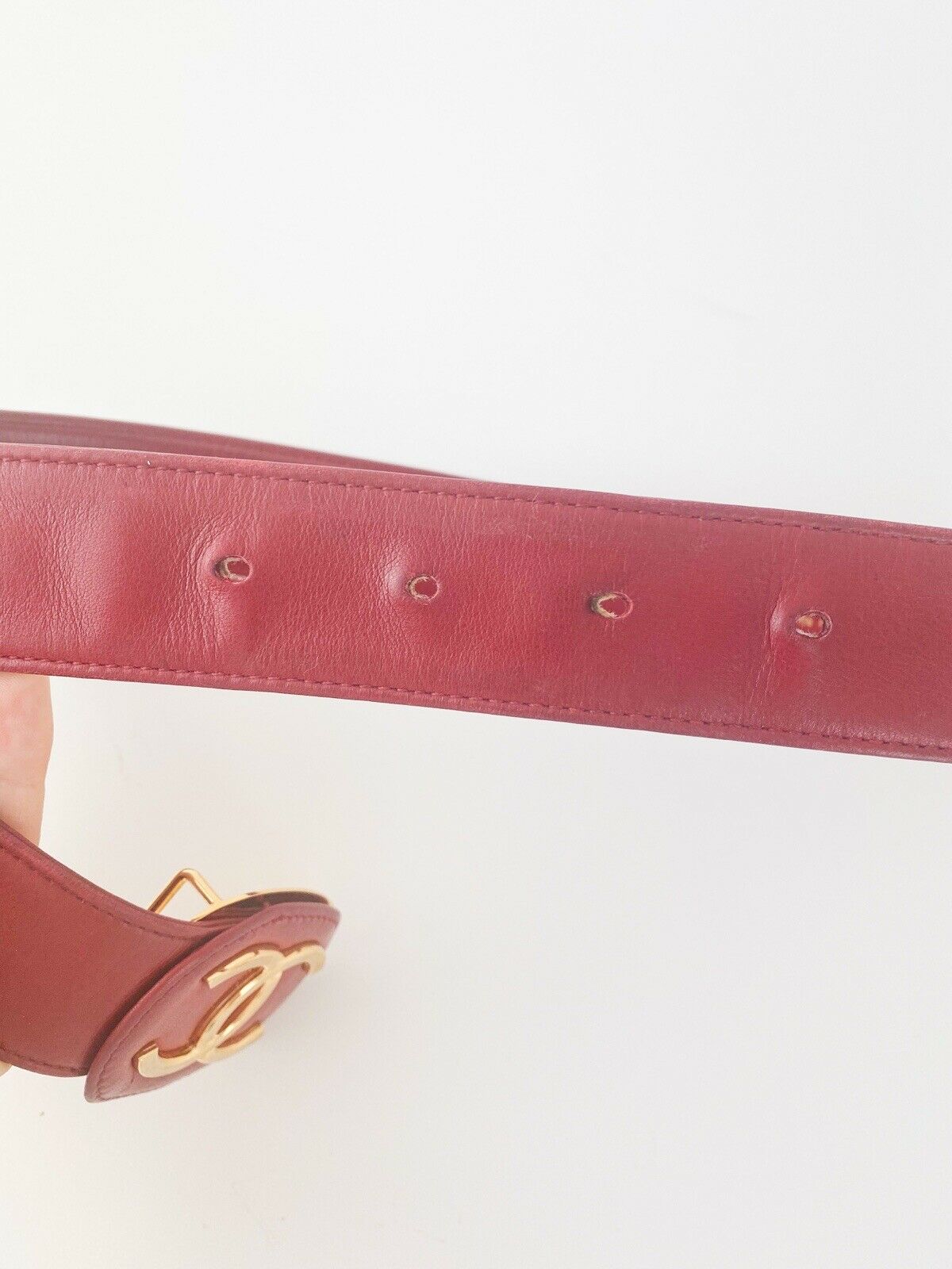 CC Chanel Vintage Leather Belt Logo Red Made in Italy Size 70 / 28 inch
