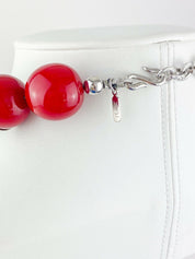 YSL Yves Saint Laurent Vintage Silver Tone Red Massive Bead Choker Necklace