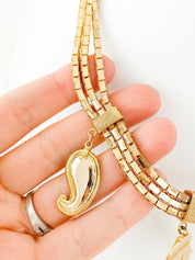 Balenciaga Paris Gold Tone Vintage Charm Necklace Black Enamel