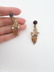JEAN LOUIS SCHERRER Vintage Gold Tone Dangle Earrings Cabochon