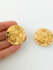 YSL Yves Saint Laurent Vintage Gold Tone Medal Earrings Logo Music Note