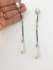【SOLD OUT】Christian Dior Boutique Long Dangling Earrings Faux Pearls Rhinestones Vintage