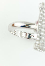 Alphabet Ring Initial N Swarovski Crystals Free Size Sterling Silver 925 Rhodium Plated
