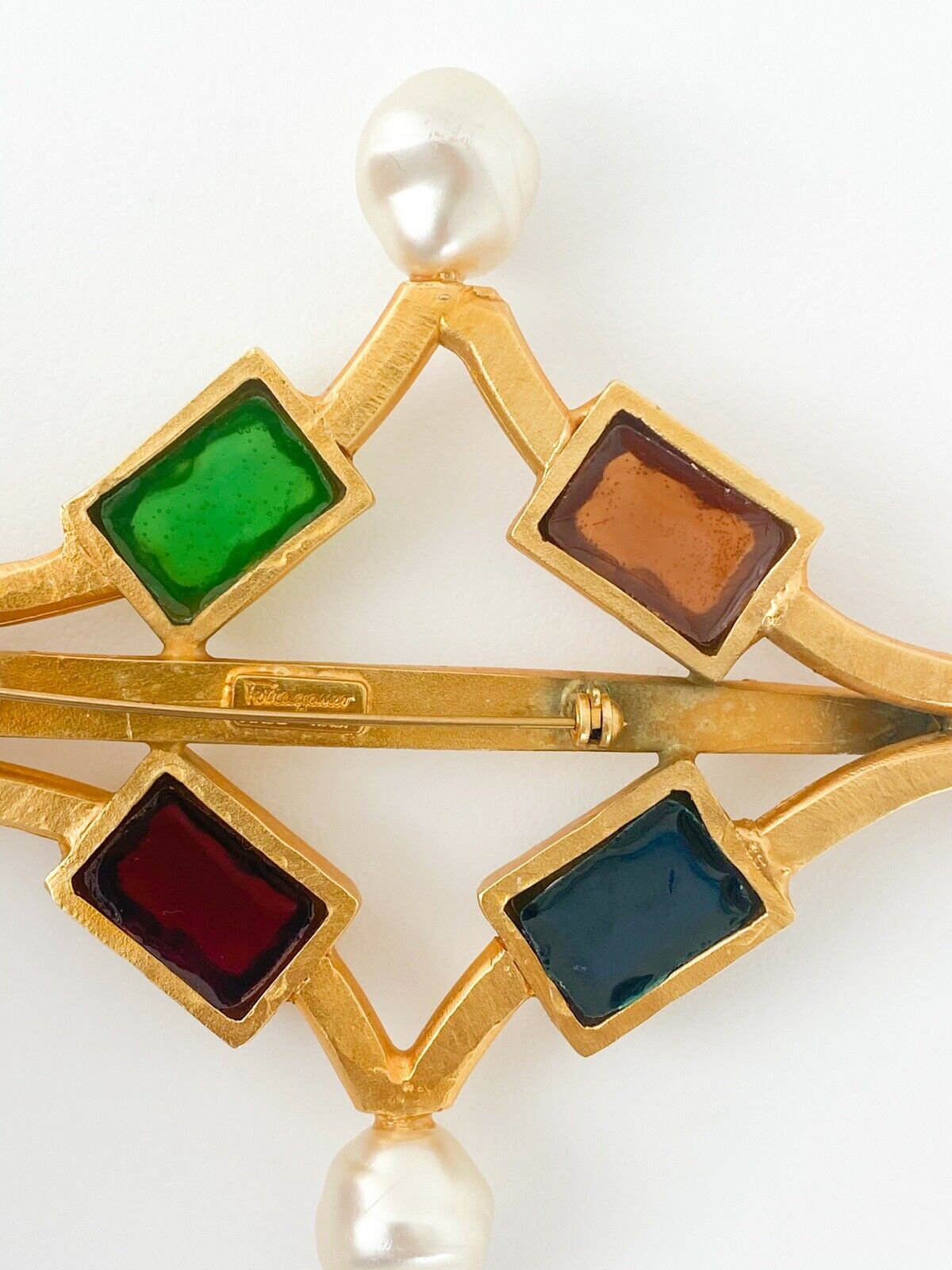 Salvatore Ferragamo Vintage Massive Brooch Pin Made in Italy Multi-Color