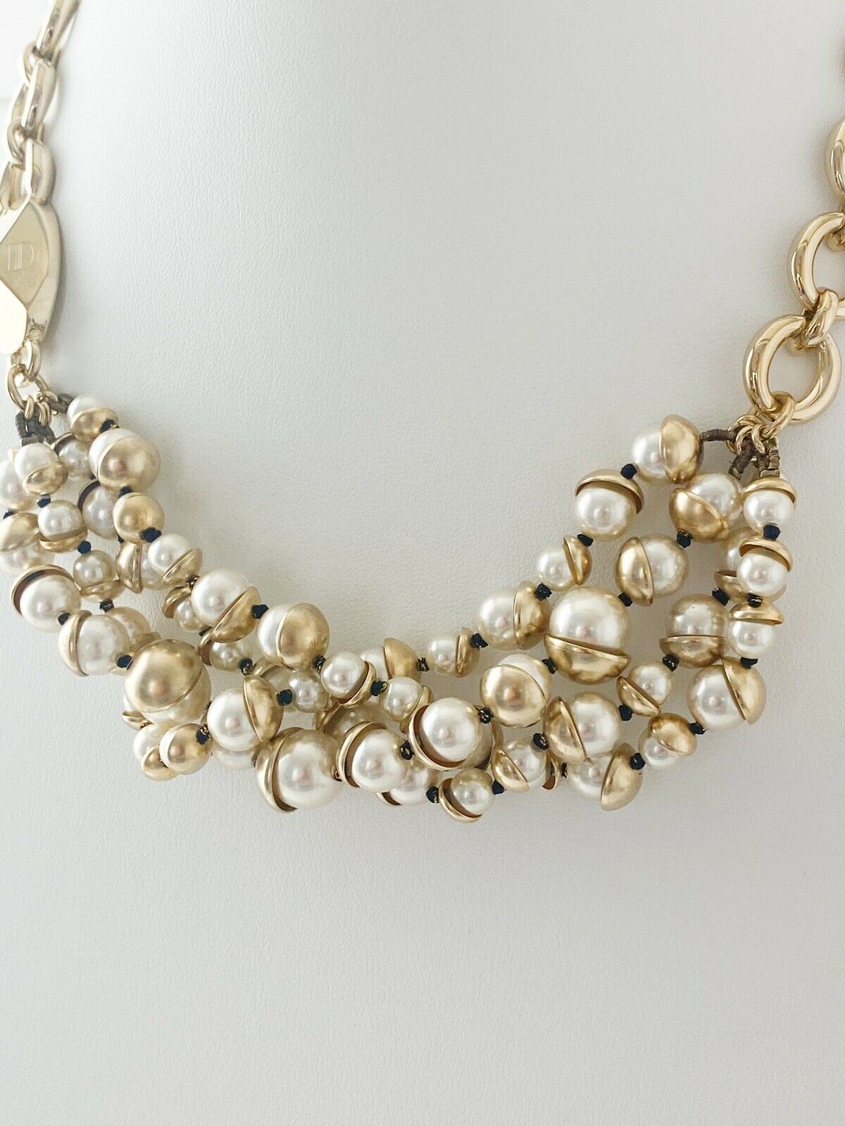 【SOLD OUT】Christian Dior Mise en Dior Vintage Gold Tone Multi-Strand Choker Necklace Faux Pearl