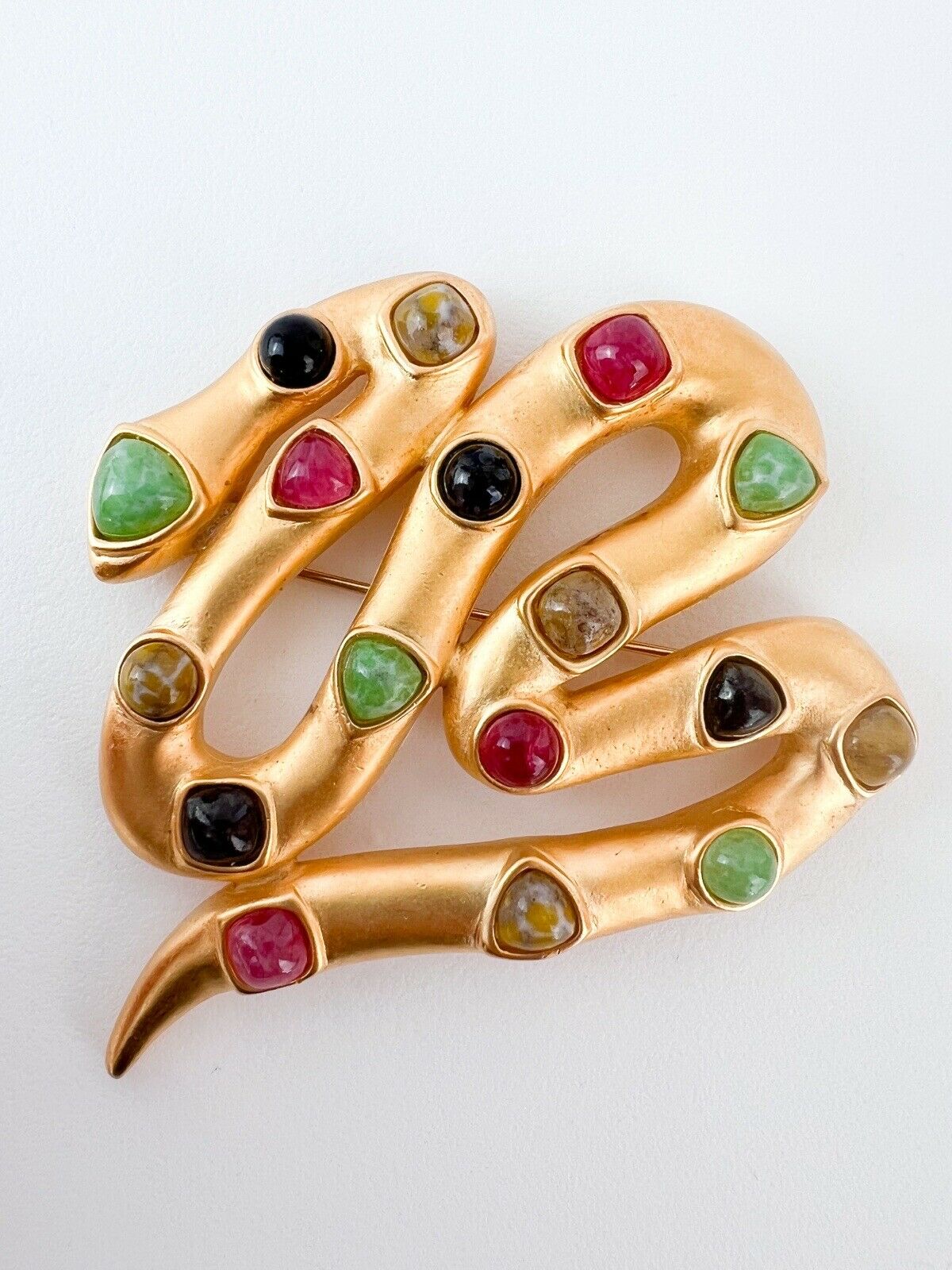 【SOLD OUT】Karl Lagerfeld Vintage Gold Tone Brooch Pin Cabochon Multi-Color