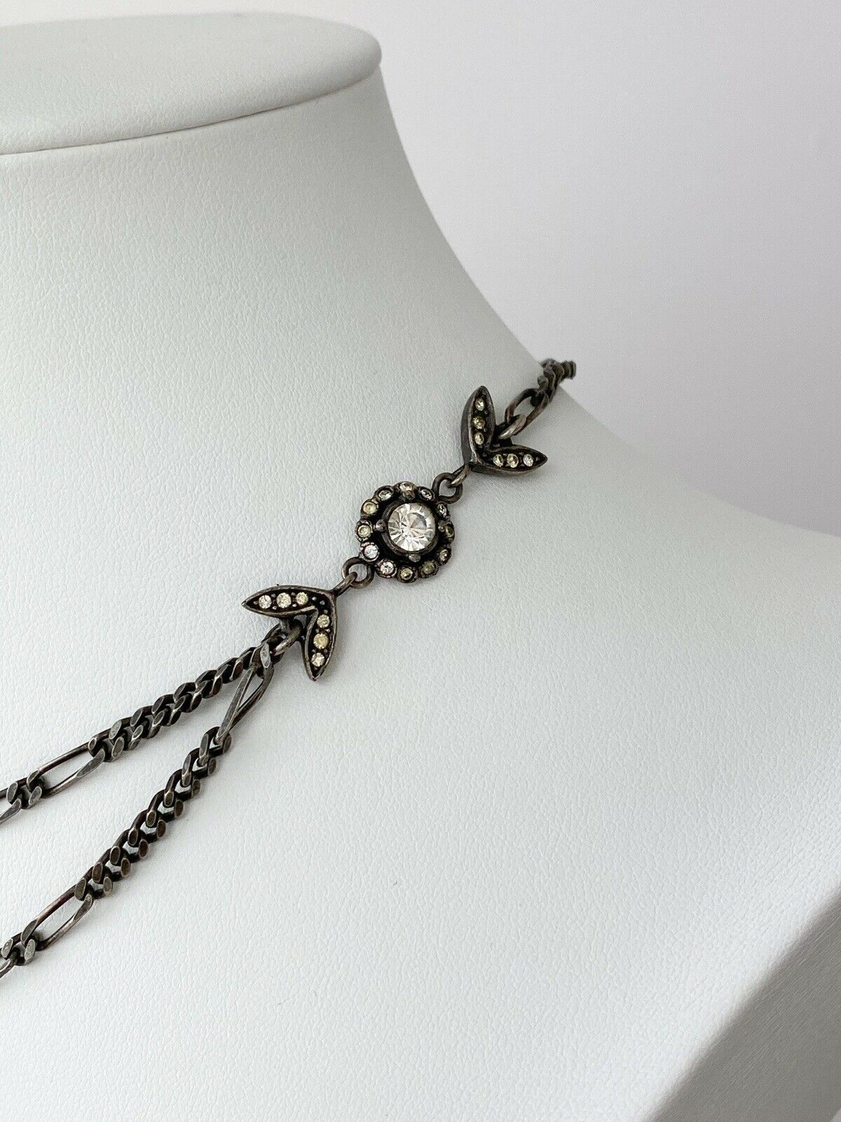 【SOLD OUT】Christian Dior Vintage Necklace Black Tone Flower Rhinestone