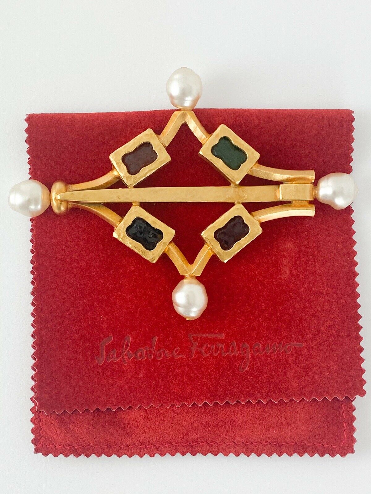 Salvatore Ferragamo Vintage Massive Brooch Pin Made in Italy Multi-Color