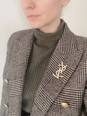 【SOLD OUT】YSL Yves Saint Laurent Vintage Gold Tone Logo Brooch Pin Rhinestones Collector Item