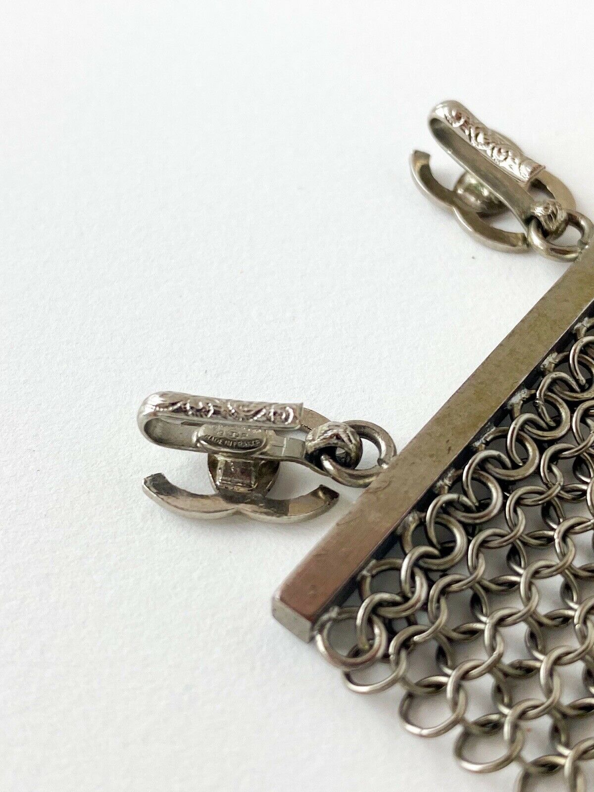 CHANEL Silver Tone Metallic Massive Choker Collar Necklace Beads Made in France