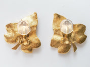 【SOLD OUT】Jacques Fath Gold Tone Leaf Earrings Made in France Vintage