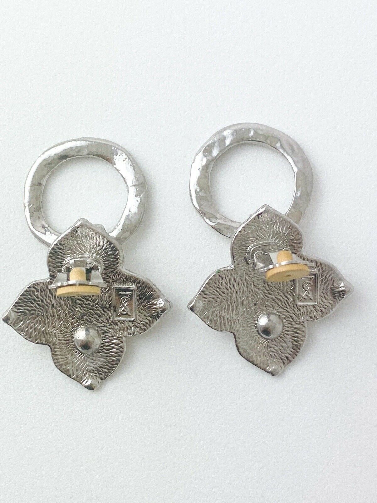 【SOLD OUT】YSL Yves Saint Laurent Vintage Silver Tone Earrings Clover Hoop
