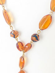 Givenchy Beaded Necklace Vintage Gold Tone Round Pendant Amber Brawn Gripoix