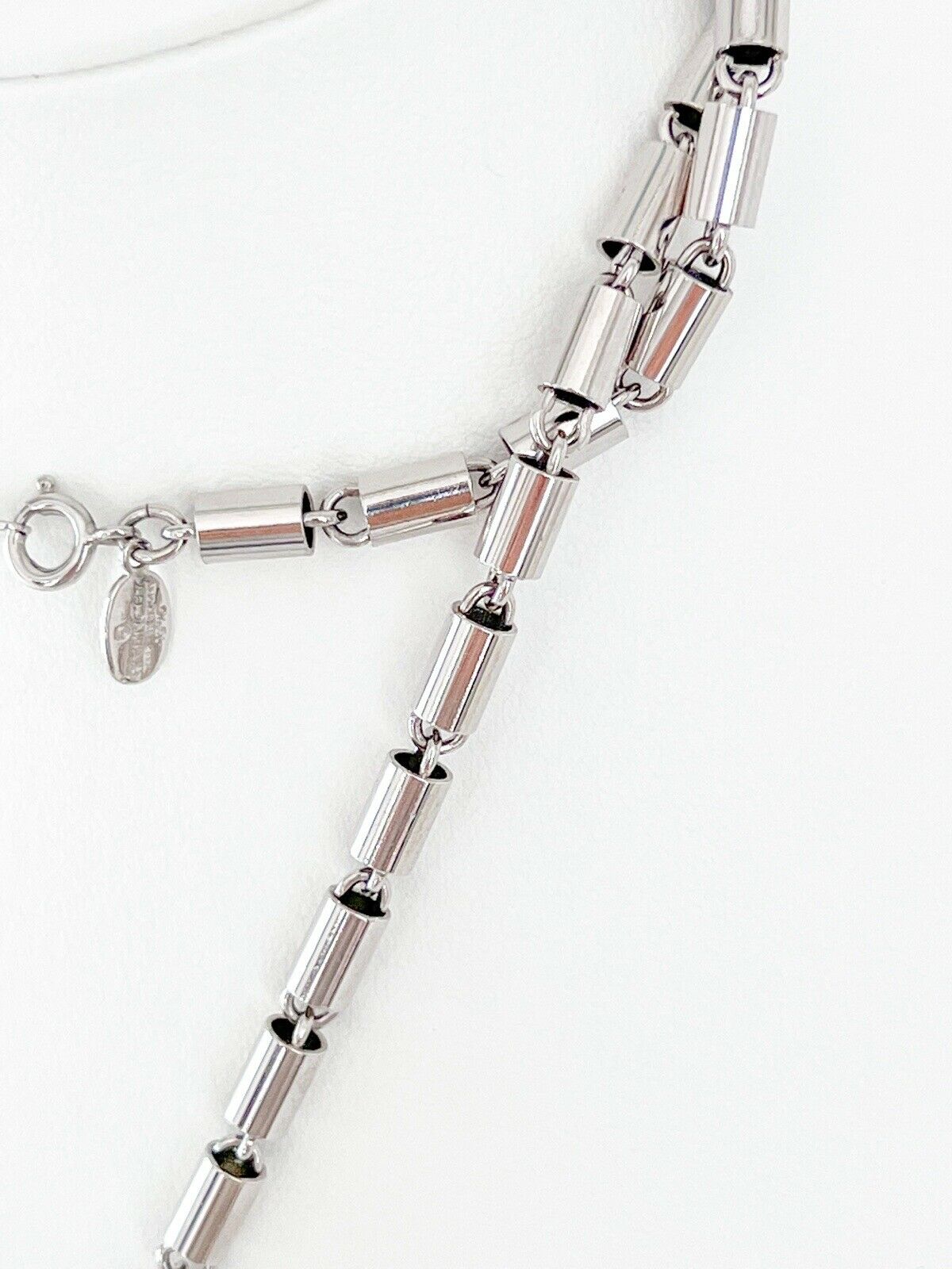 Givenchy Vintage Silver Tone Pendant Necklace Large Pink Navy