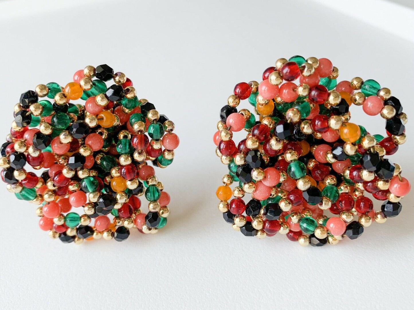 FERRE Beads Multi Color Beaded Massive Earrings Made in Italy Vintage