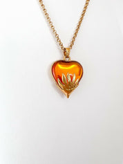【SOLD OUT】YSL Yves Saint Laurent Vintage Gold Tone Heart Necklace Amber Cabochon