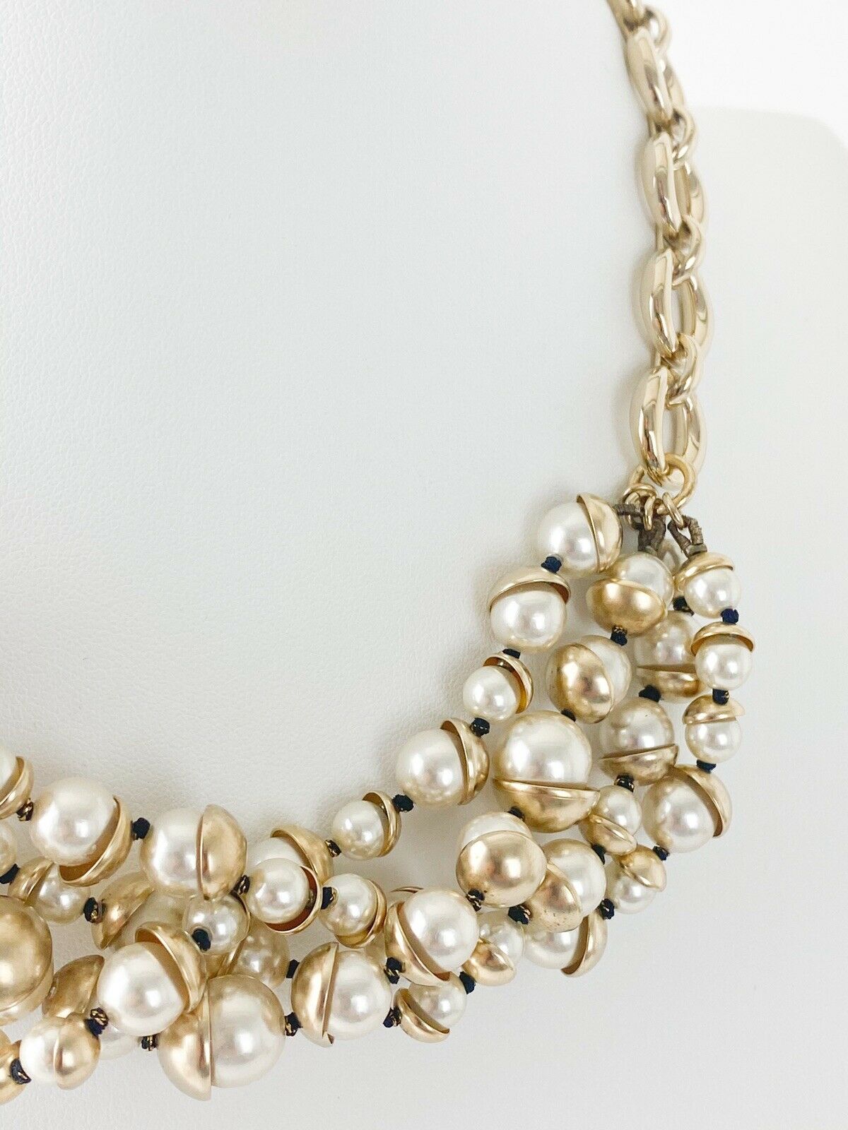 【SOLD OUT】Christian Dior Mise en Dior Vintage Gold Tone Multi-Strand Choker Necklace Faux Pearl