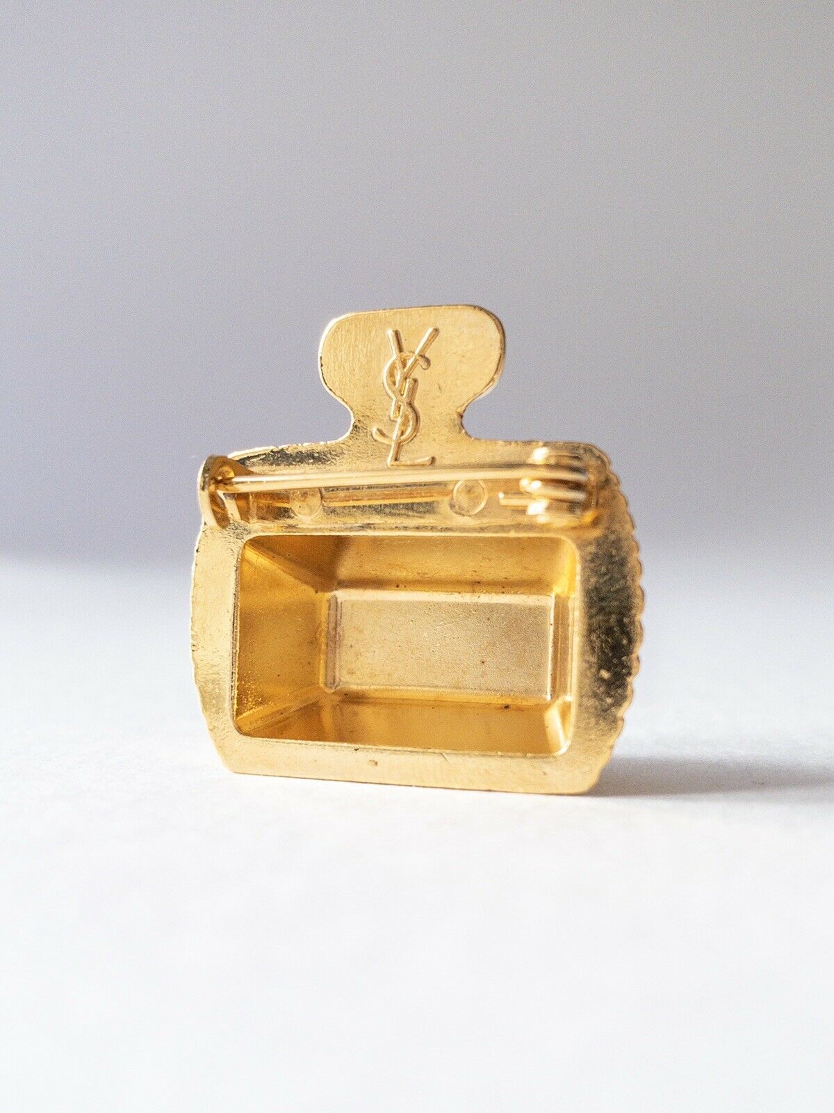 YSL Yves Saint Laurent Perfume Bottle Gold Tone Brooch Pin Vintage