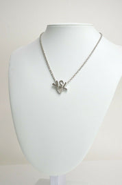 YSL Yves Saint Laurent Silver Tone Logo Heart Rhinestone Pendant Necklace Vintage