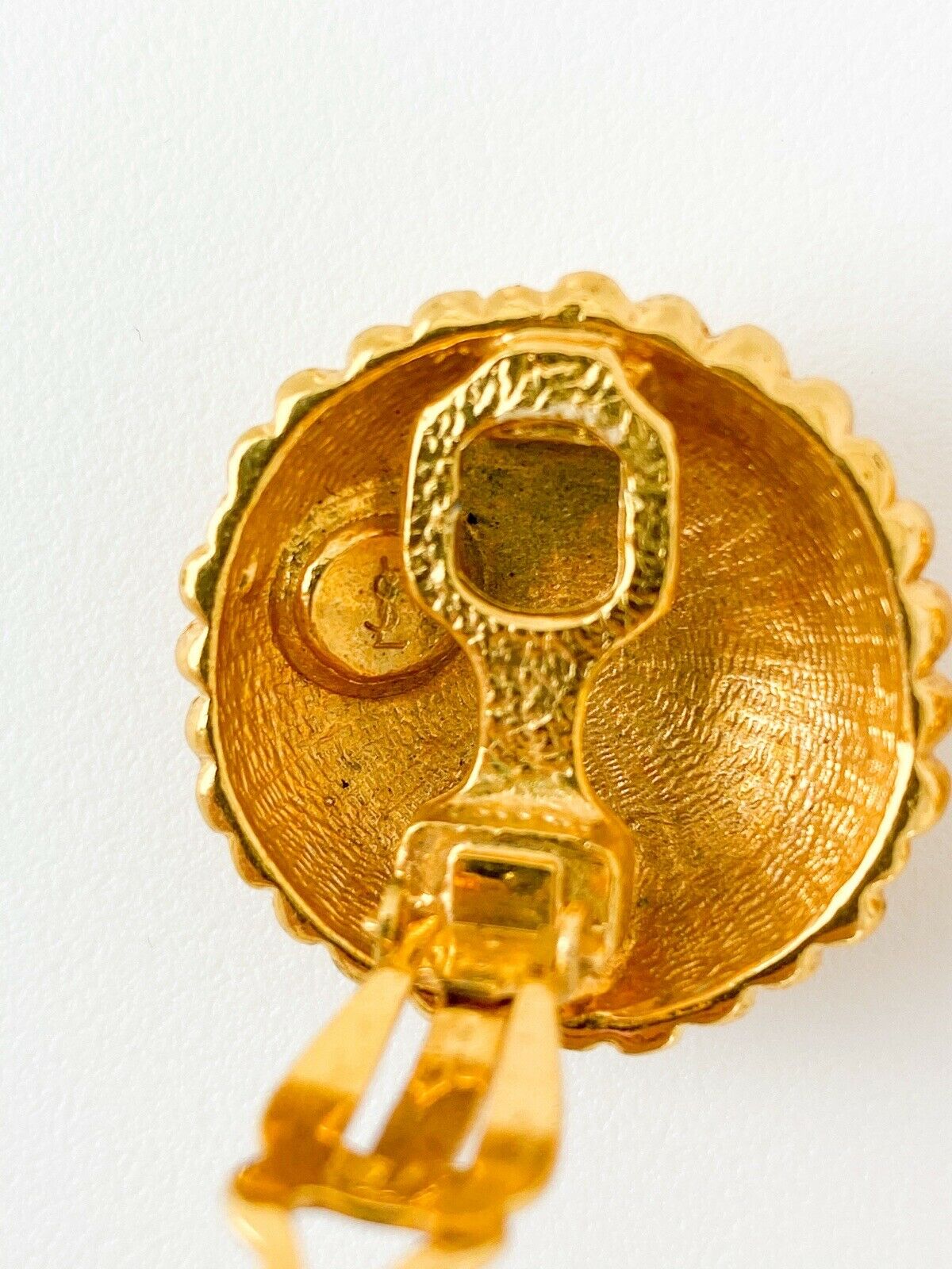YSL Yves Saint Laurent Vintage Gold Tone Round Earrings Beautiful