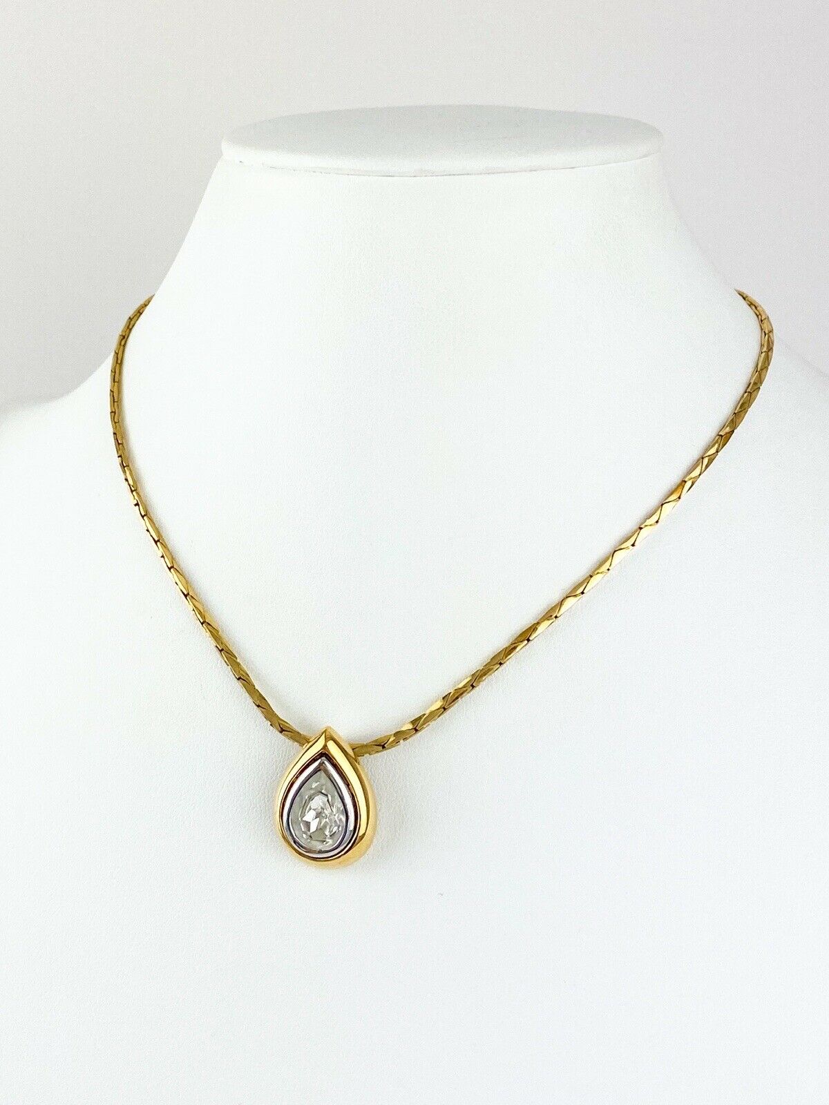 【SOLD OUT】YSL Yves Saint Laurent Vintage Gold Tone Dew Drop Choker Necklace Rhinestones