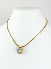【SOLD OUT】YSL Yves Saint Laurent Vintage Gold Tone Dew Drop Choker Necklace Rhinestones