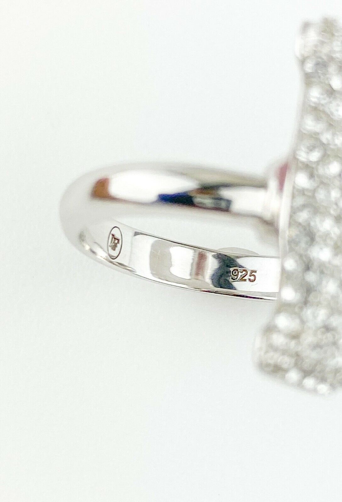Alphabet Ring Initial I Swarovski Crystals Free Size Sterling Silver 925 Rhodium plated