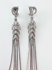 Christian Dior Silver Tone Vintage Clip-On Earrings Long Logo Rhinestones