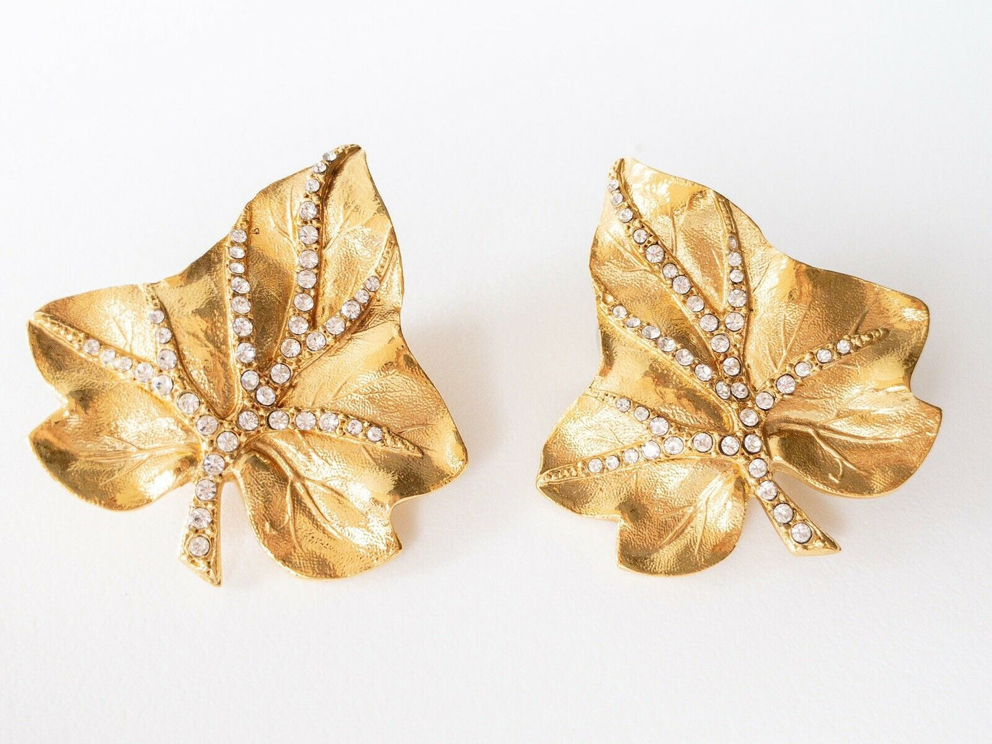【SOLD OUT】Jacques Fath Gold Tone Leaf Earrings Made in France Vintage